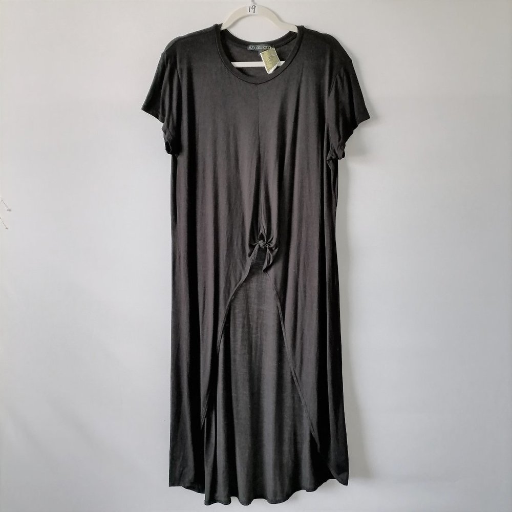 Elite Collection Womens Black Cap Sleeve Crew Neck Hi-Low Tunic T-Shirt Size XL